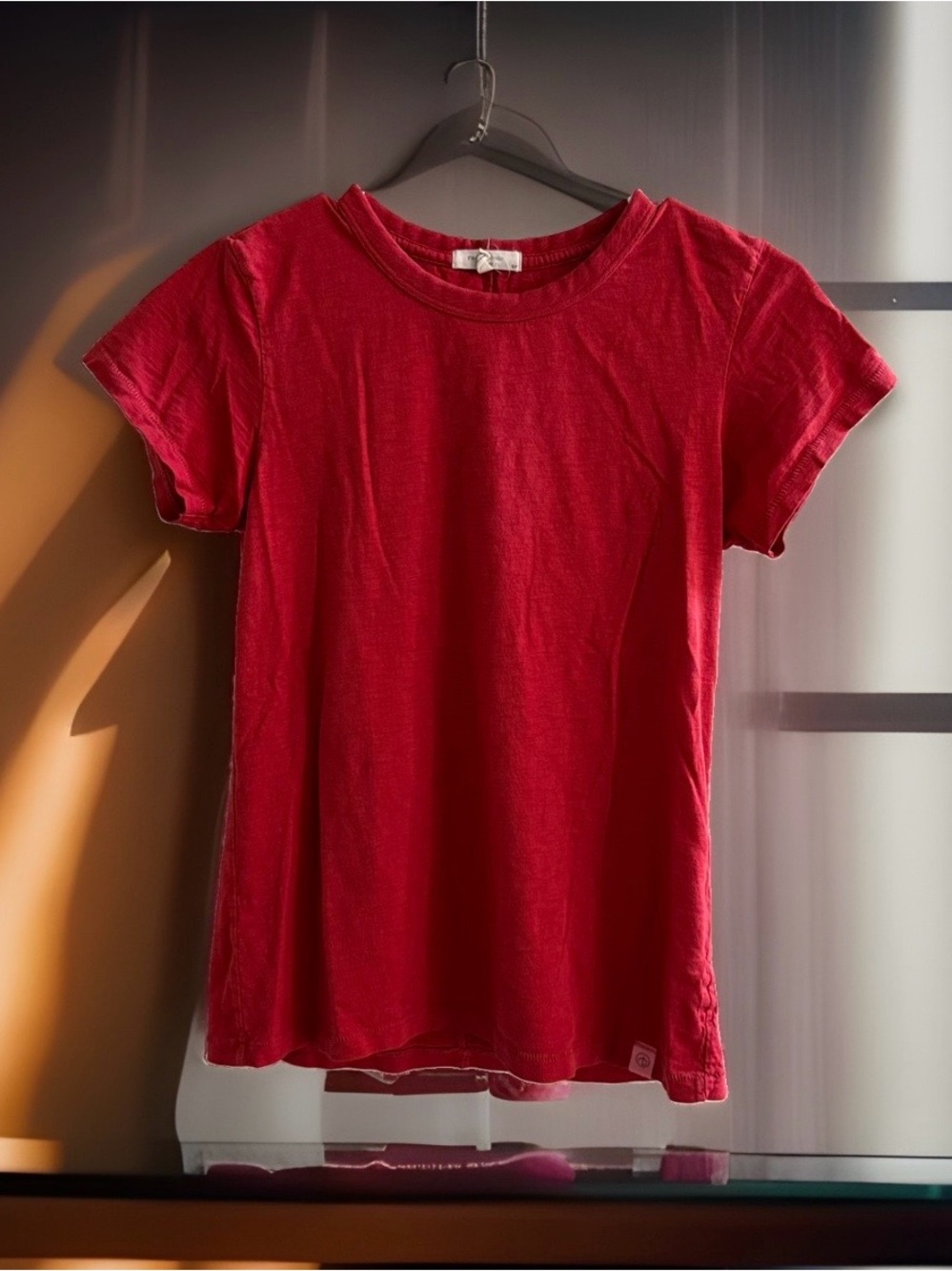 rag & bone Women’s S Red Solid Crew Neck Short Sleeve Cotton Jersey T-Shirt